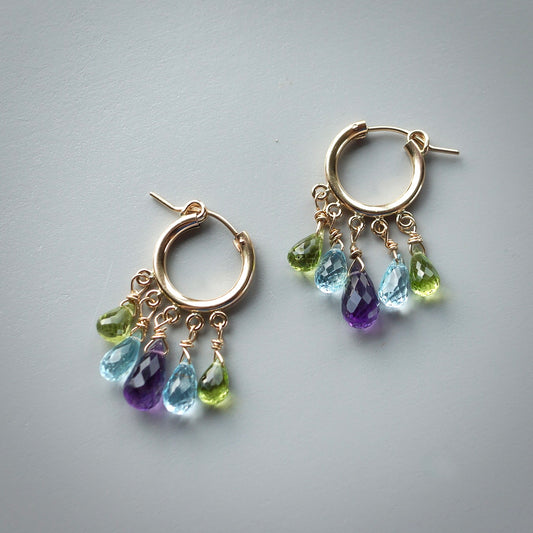 Amethyst, peridot and topaz hoop earrings