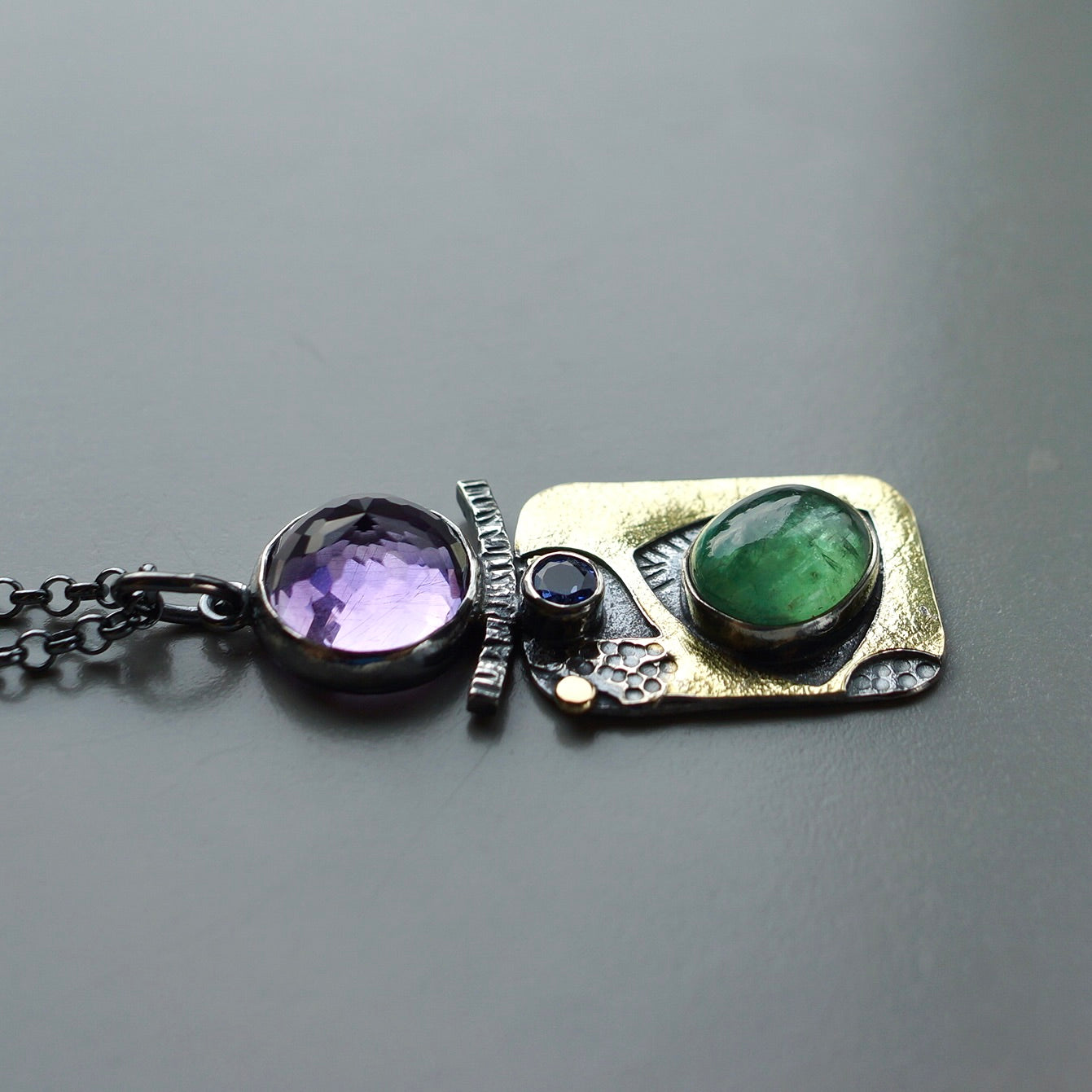 Amethyst, kyanite and sapphire pendant