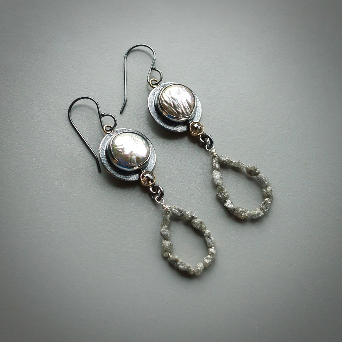 Pearl and diamond earrings