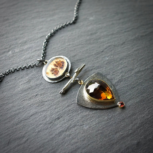 Dendritic agate and smokey tourmaline pendant
