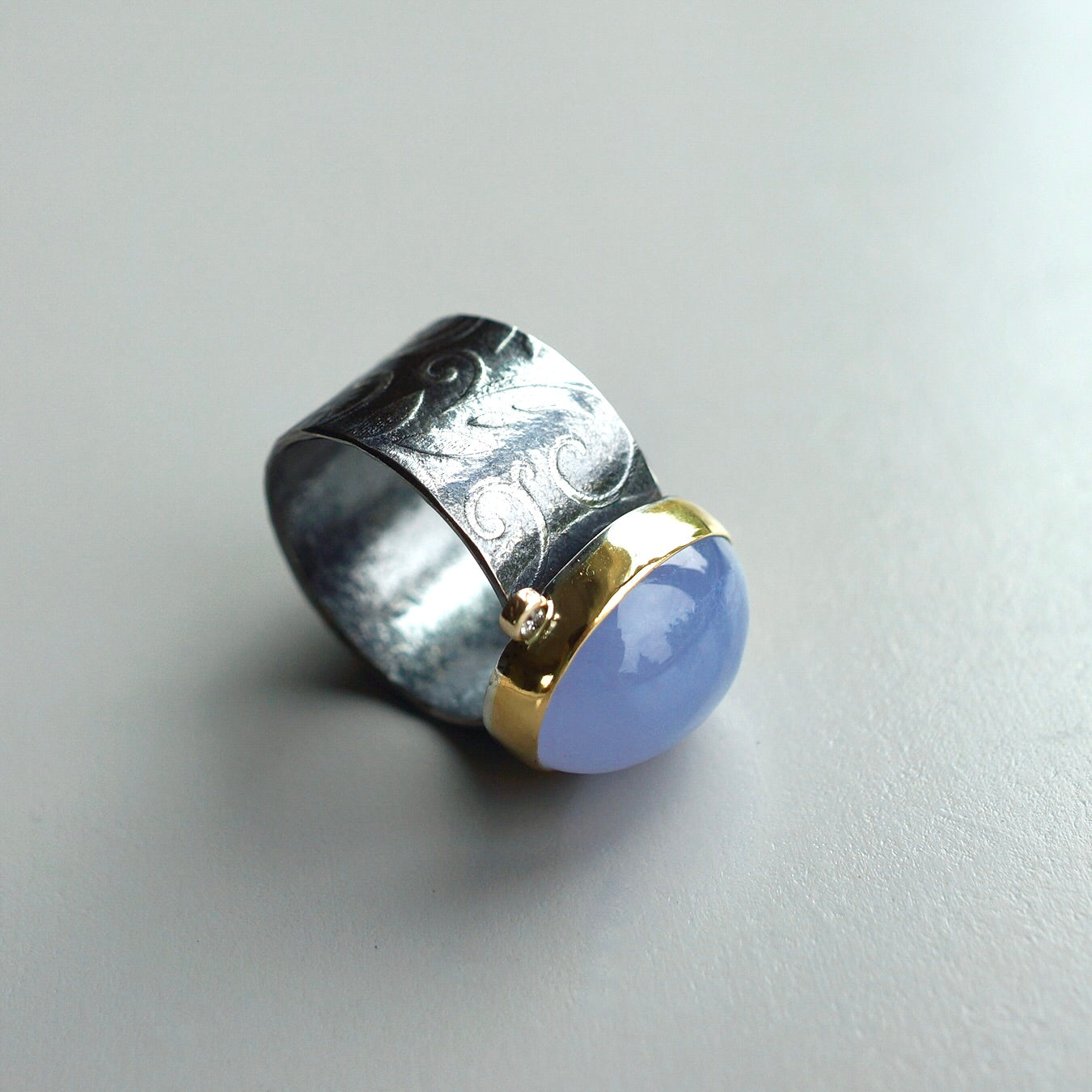 Namibian Blue Chalcedony and diamond ring