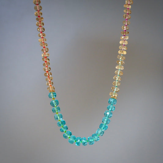 Citrine and apatite hand-knotted with rainbow silk necklace