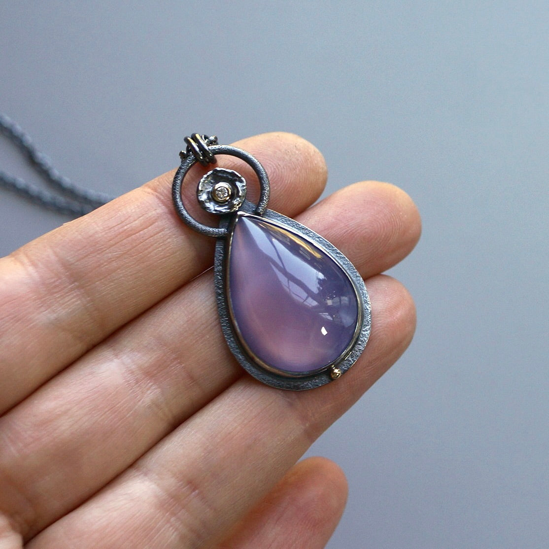 Lavender chalcedony and diamond pendant