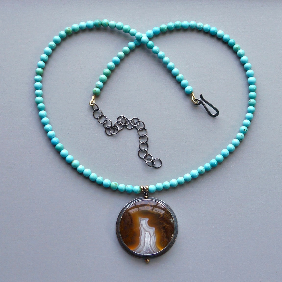 Moss agate and natural Campitos turquoise necklace
