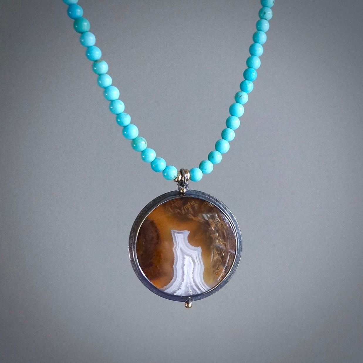 Moss agate and natural Campitos turquoise necklace
