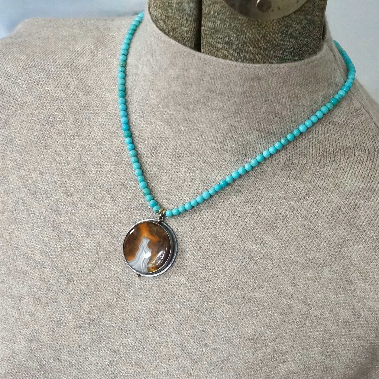 Moss agate and natural Campitos turquoise necklace