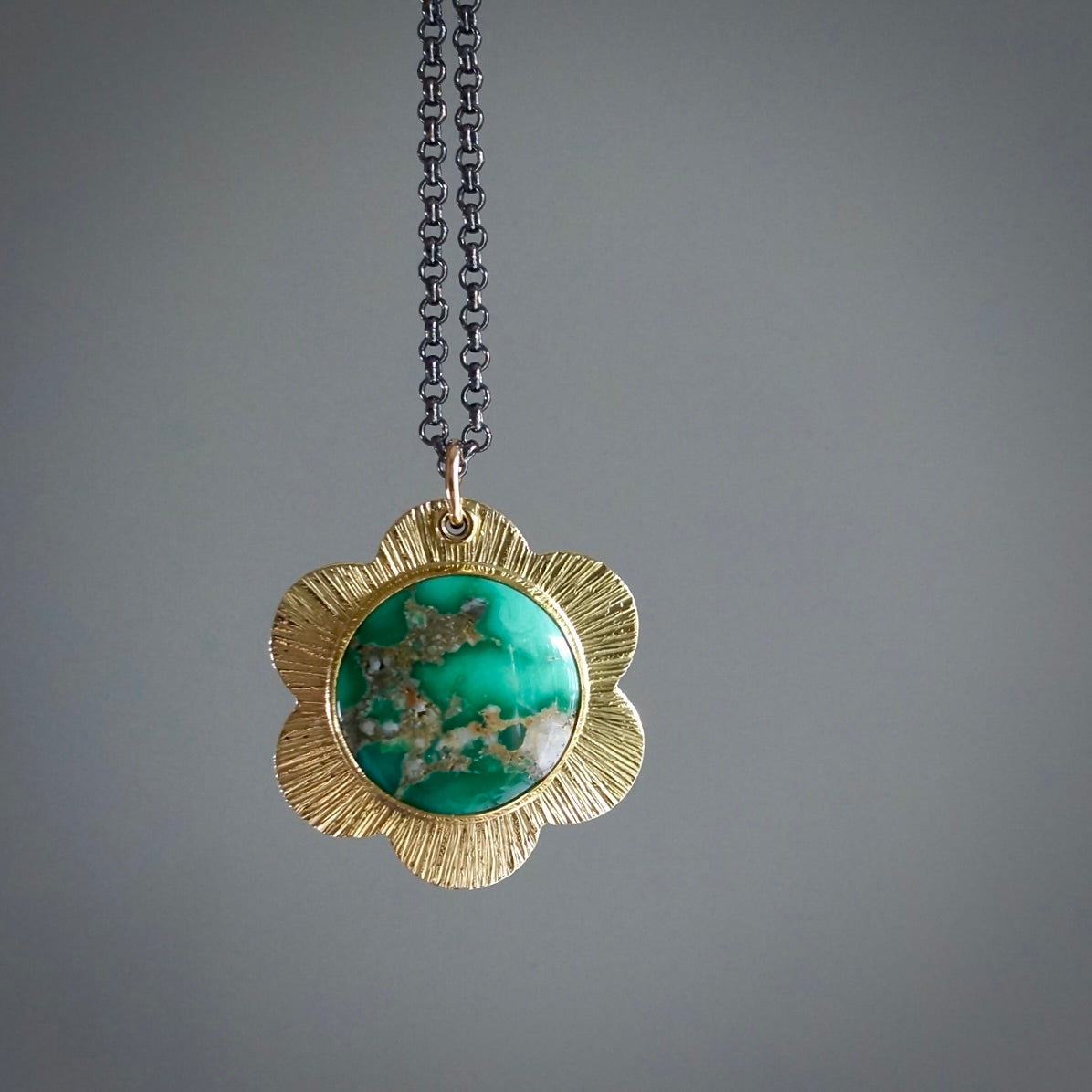 Broken Arrow Variscite Flower pendant