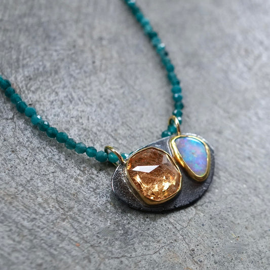 Yellow Grossular garnet and Australian white opal pendant