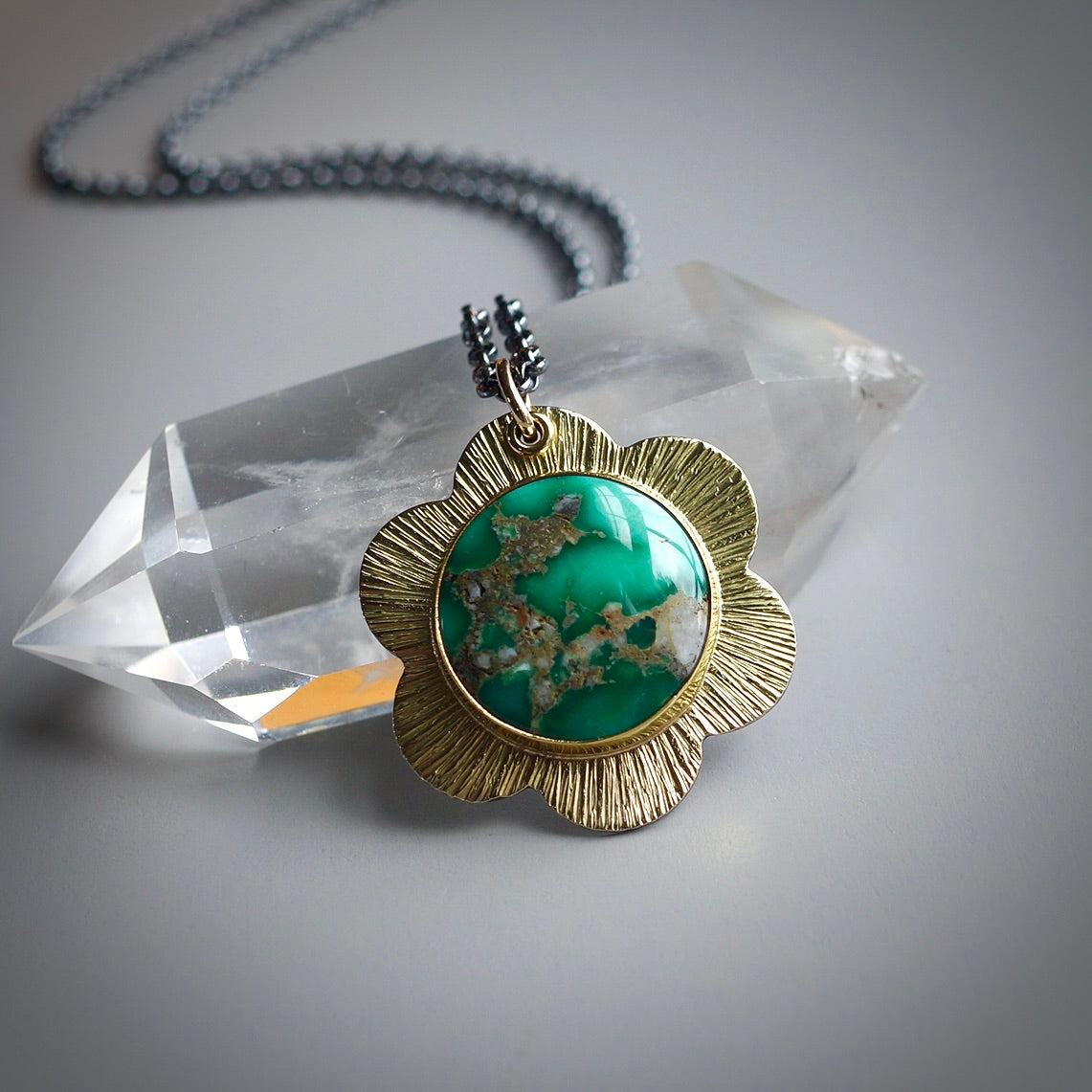 Broken Arrow Variscite Flower pendant