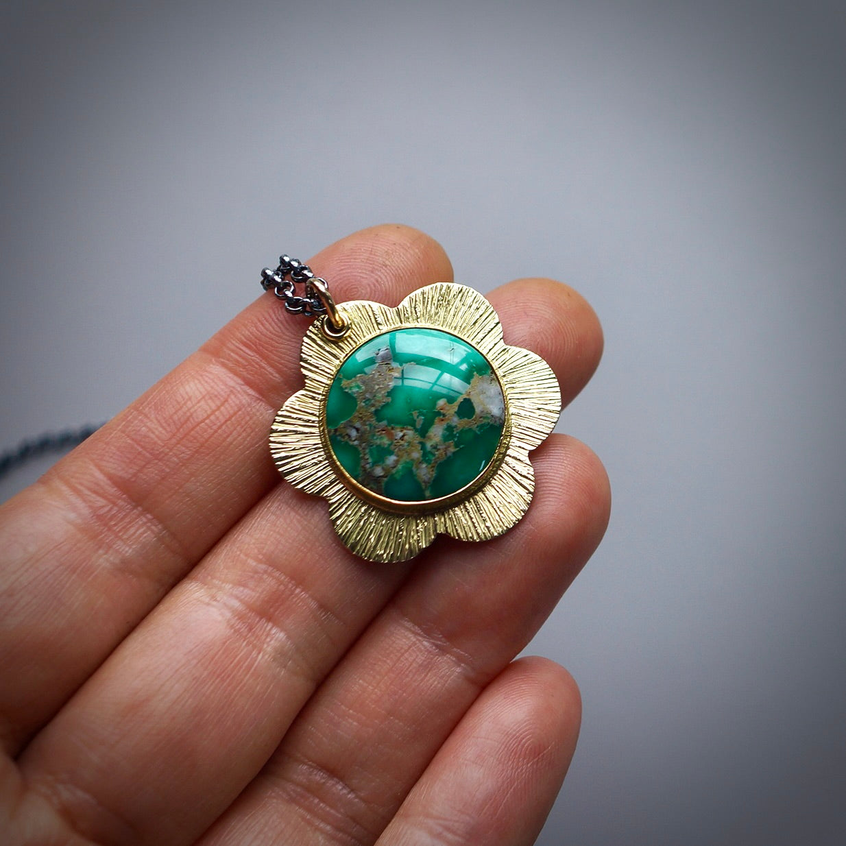 Broken Arrow Variscite Flower pendant