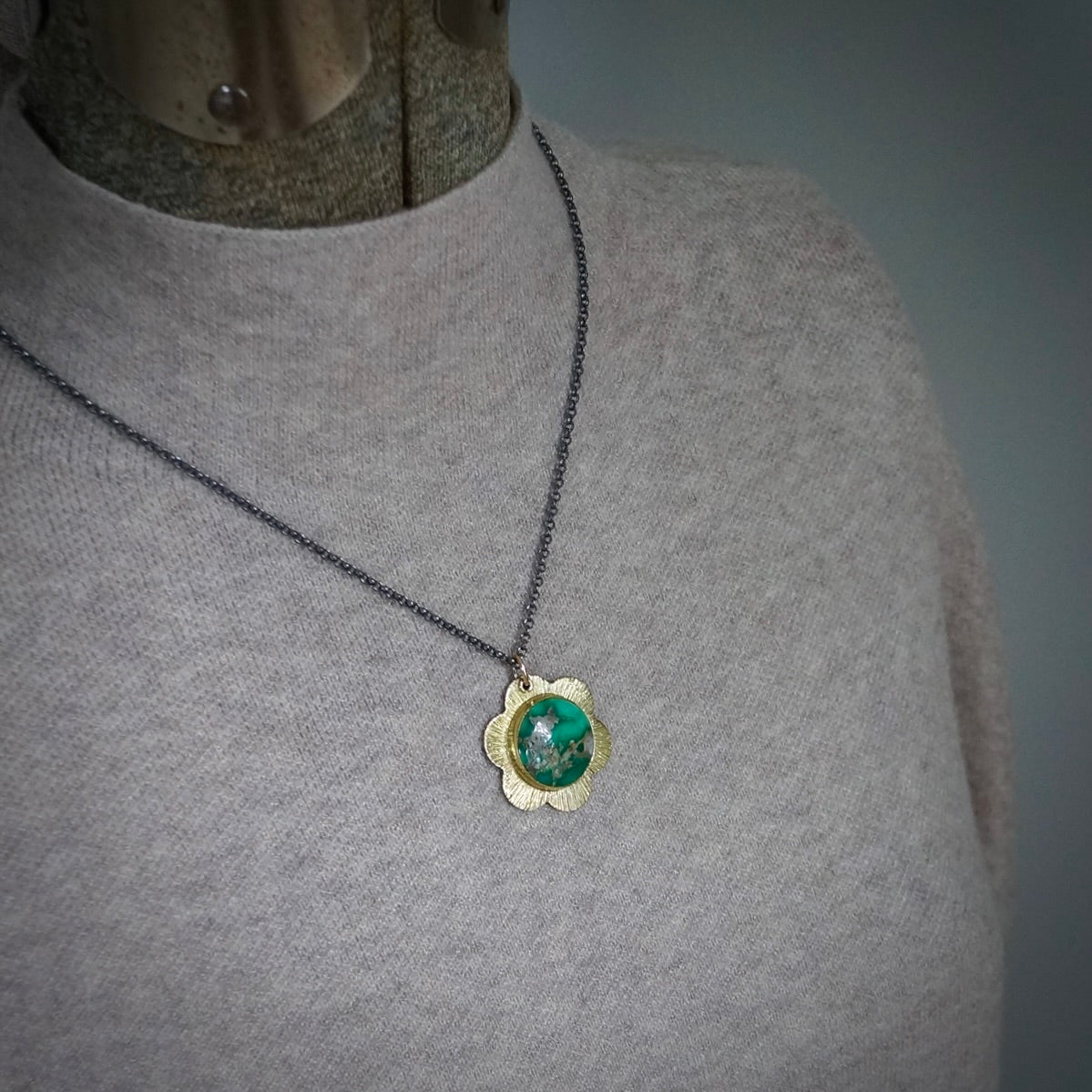 Broken Arrow Variscite Flower pendant