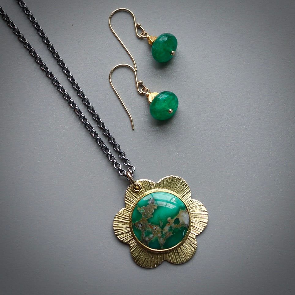 Broken Arrow Variscite Flower pendant