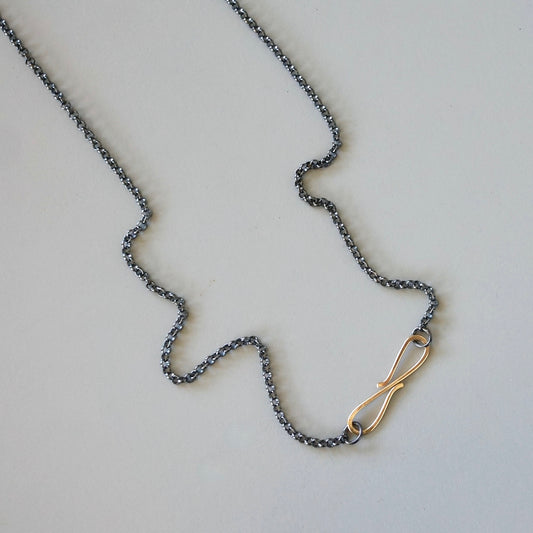 Oxidized sterling silver chain with 14K gold hook clasp - MADE TO ORDER