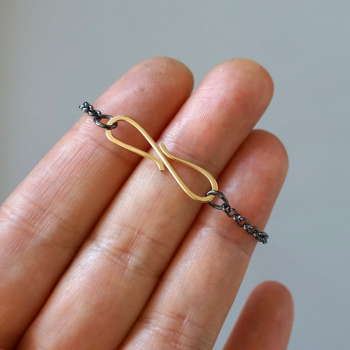Oxidized sterling silver chain with 14K gold hook clasp - MADE TO ORDER