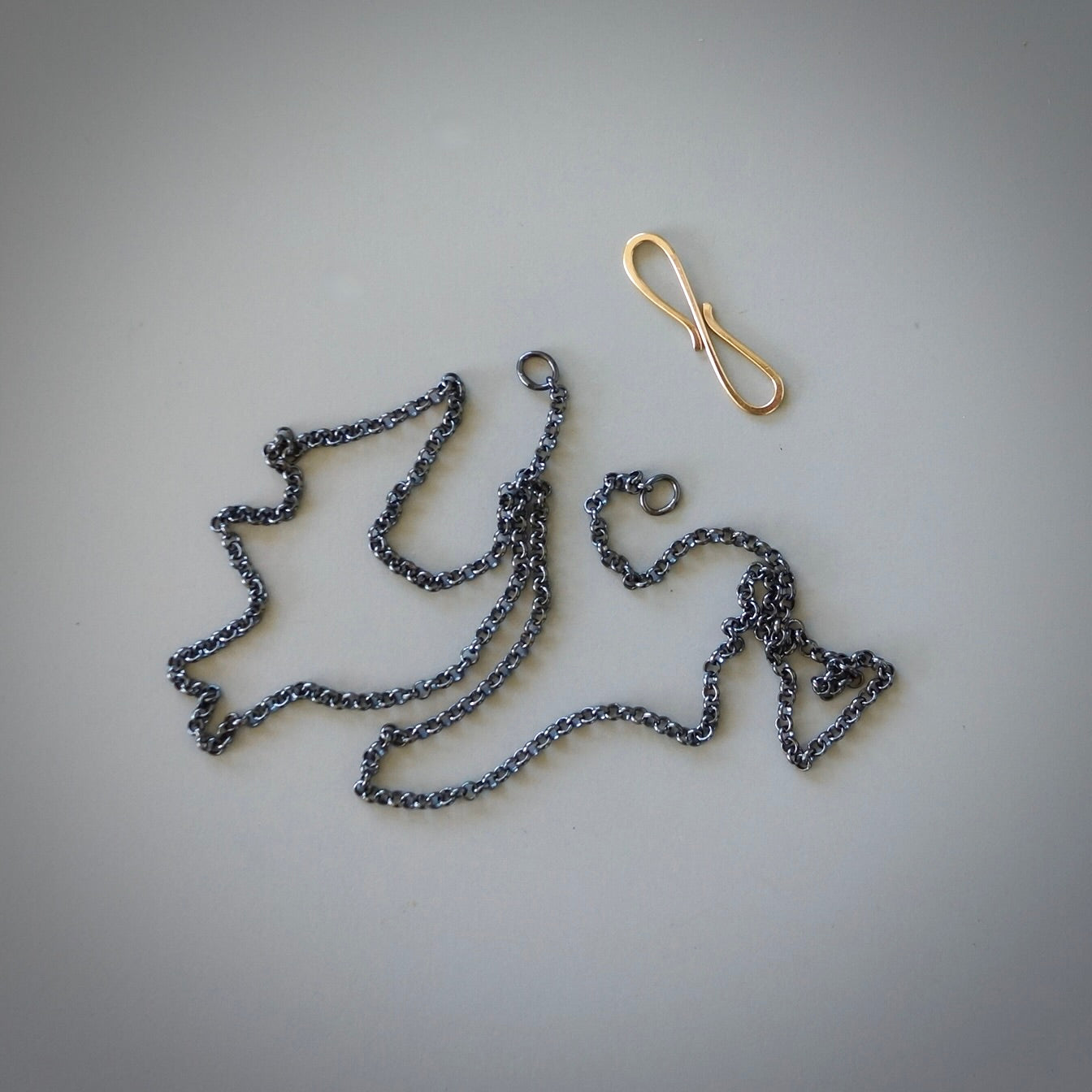 Oxidized sterling silver chain with 14K gold hook clasp - MADE TO ORDER