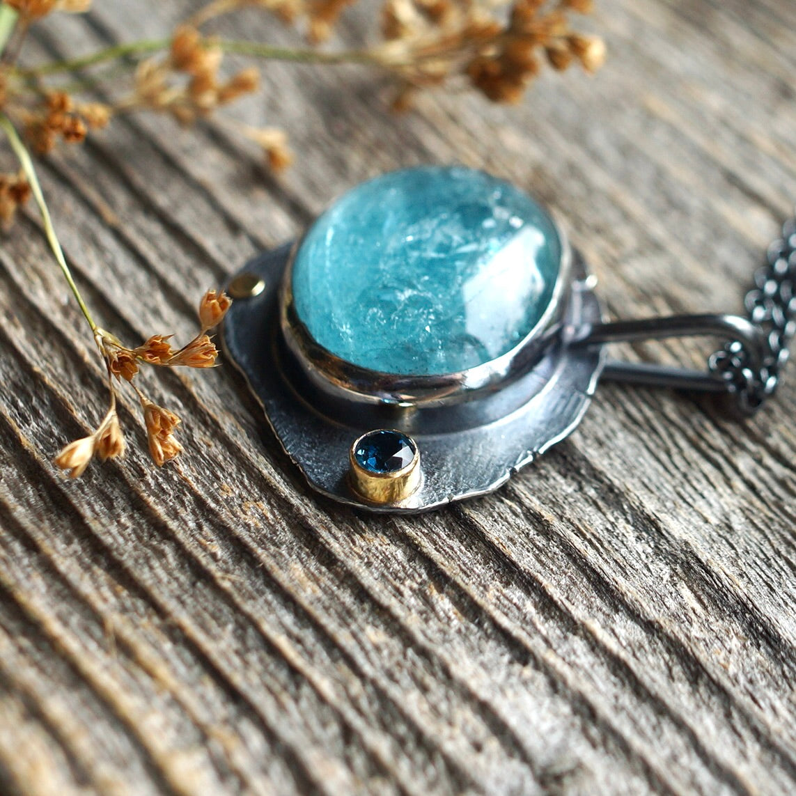 Raw blue tourmaline pendant