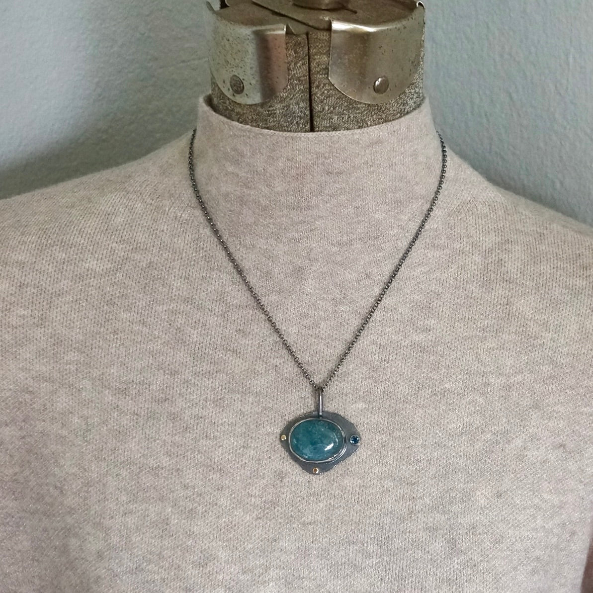 Raw blue tourmaline pendant
