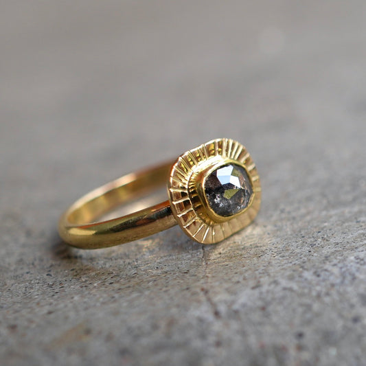 18K solid gold Salt and Pepper Diamond ring
