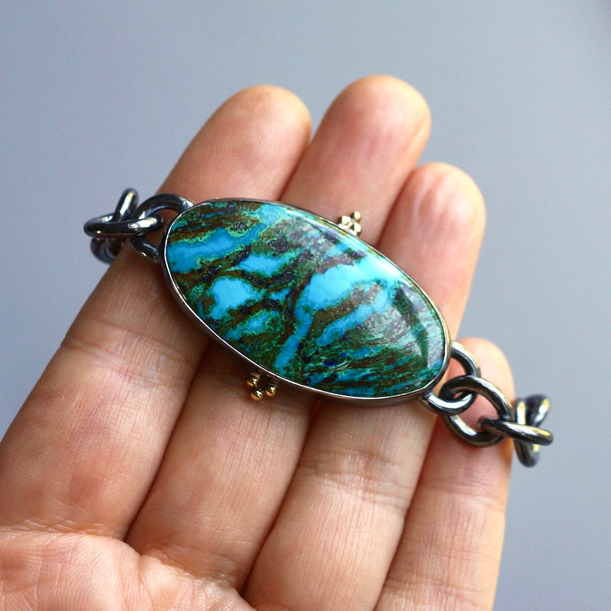 Dioptase and chrysocolla bracelet