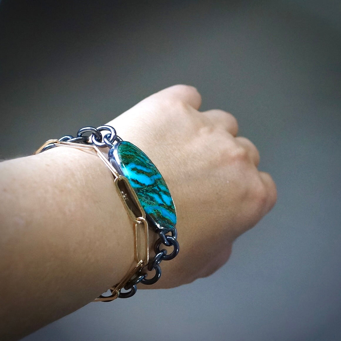 Dioptase and chrysocolla bracelet