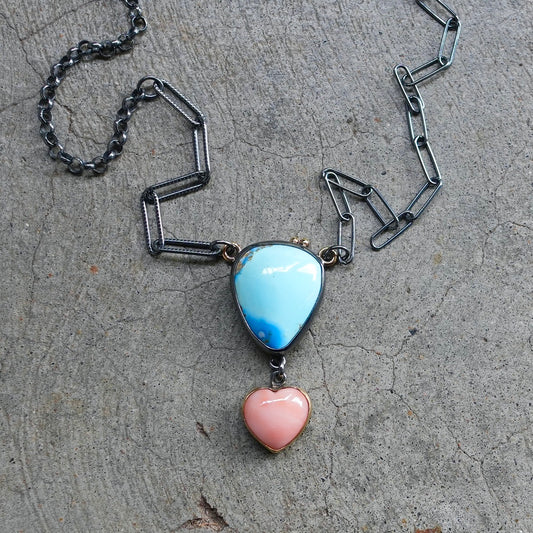 Golden Hills turquoise and Japanese precious coral necklace