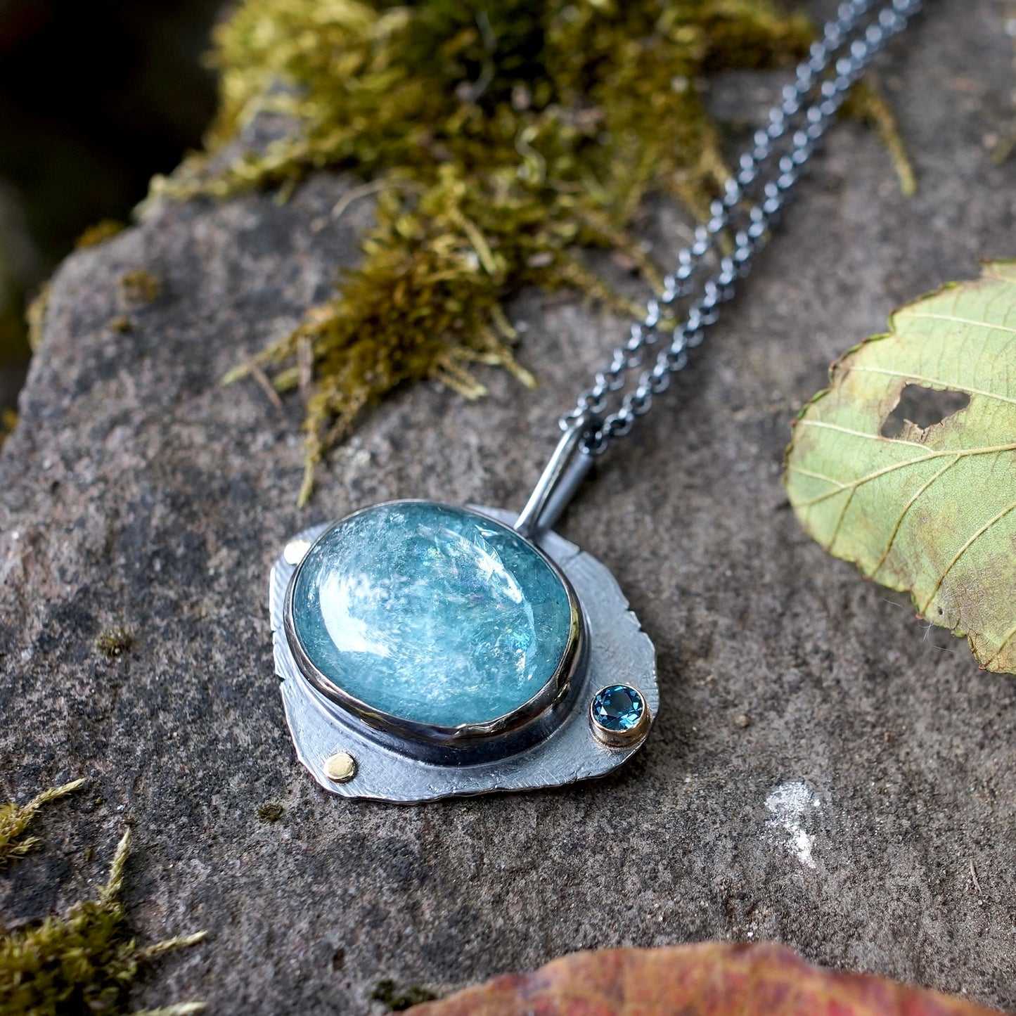 Raw blue tourmaline pendant