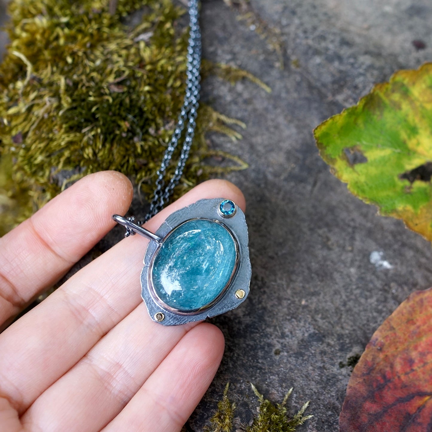 Raw blue tourmaline pendant