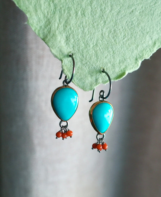 Sleeping beauty turquoise earrings with coral