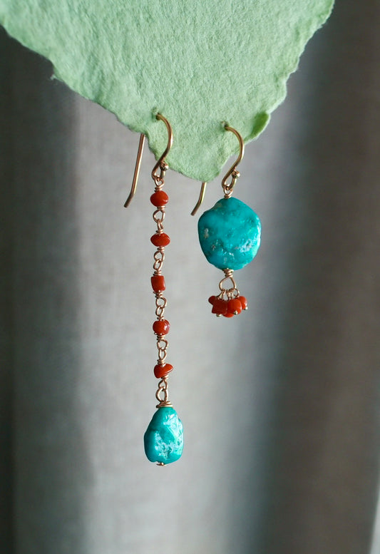 Sleeping beauty turquoise and Mediterranean coral earrings