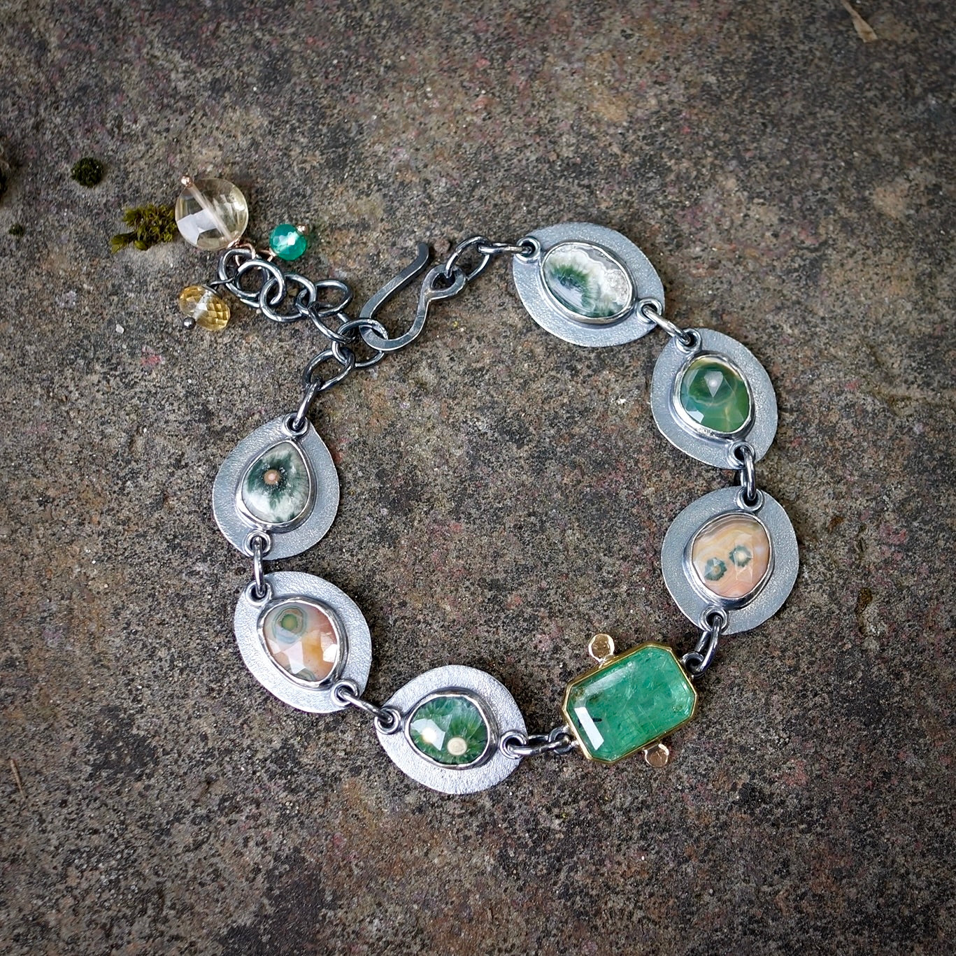 Ocean jasper and green kyanite bracelet