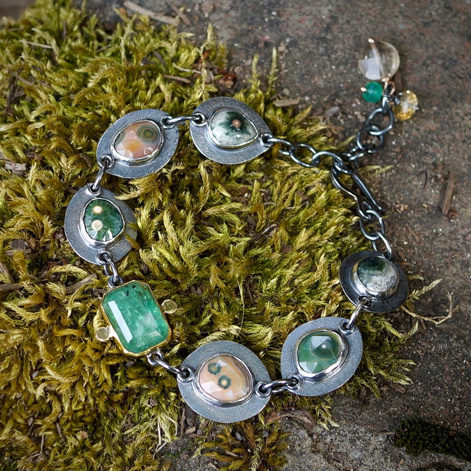 Ocean jasper and green kyanite bracelet