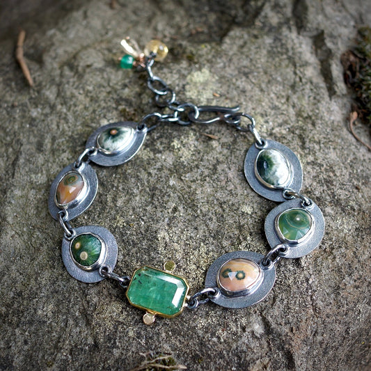 Ocean jasper and green kyanite bracelet