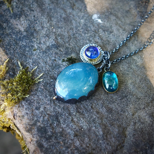 Blue calcite charm necklace