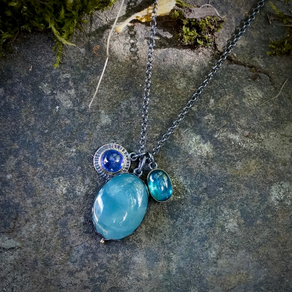 Blue calcite charm necklace