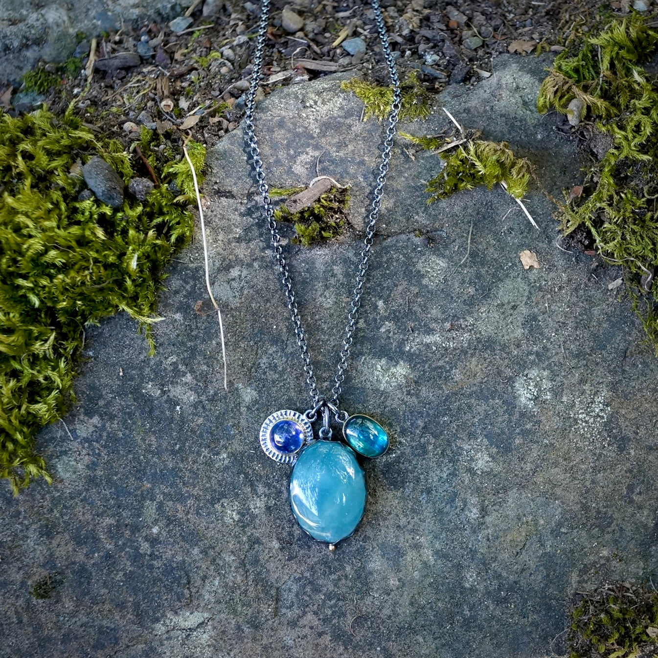 Blue calcite charm necklace