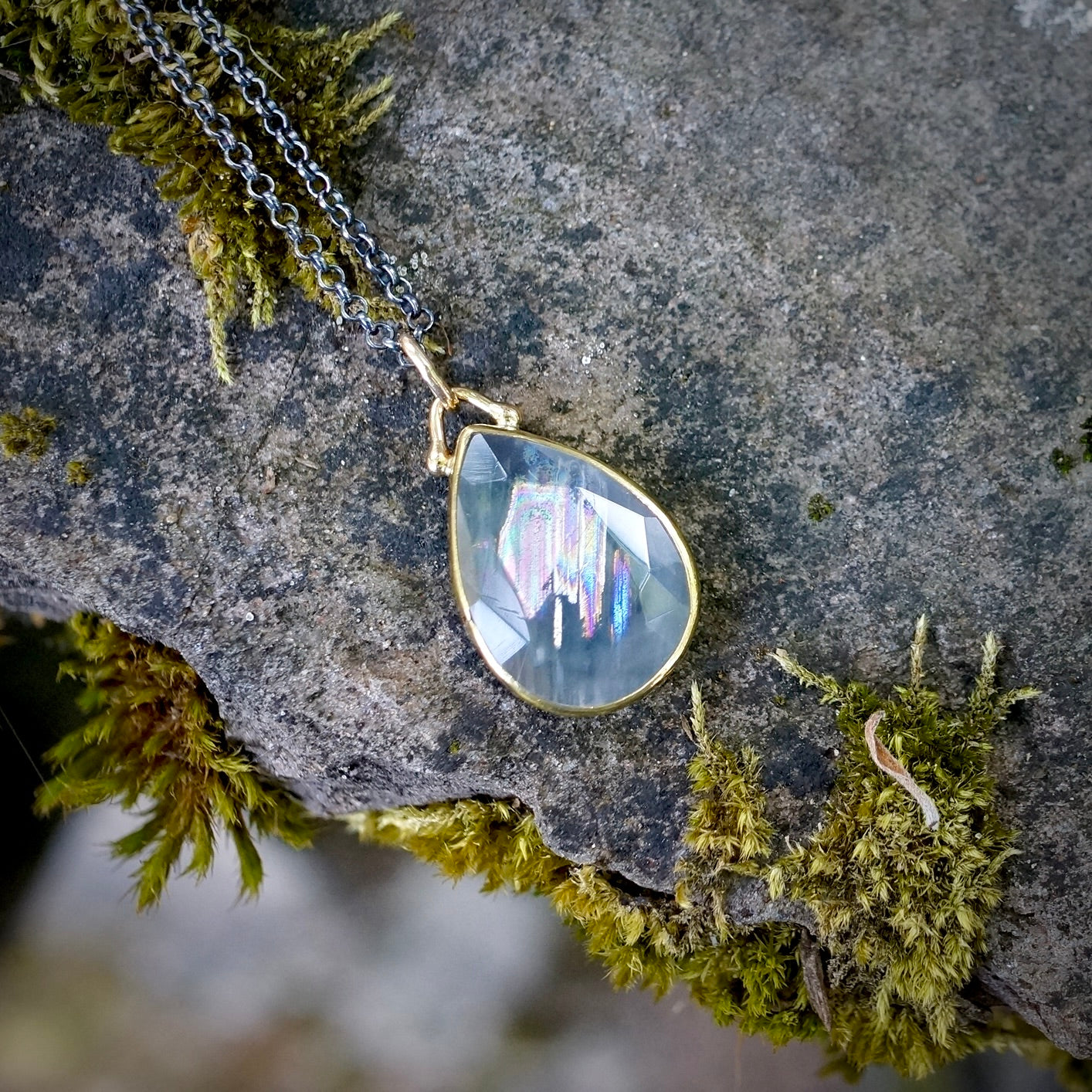 Rainbow Mlawi moonstone pendant