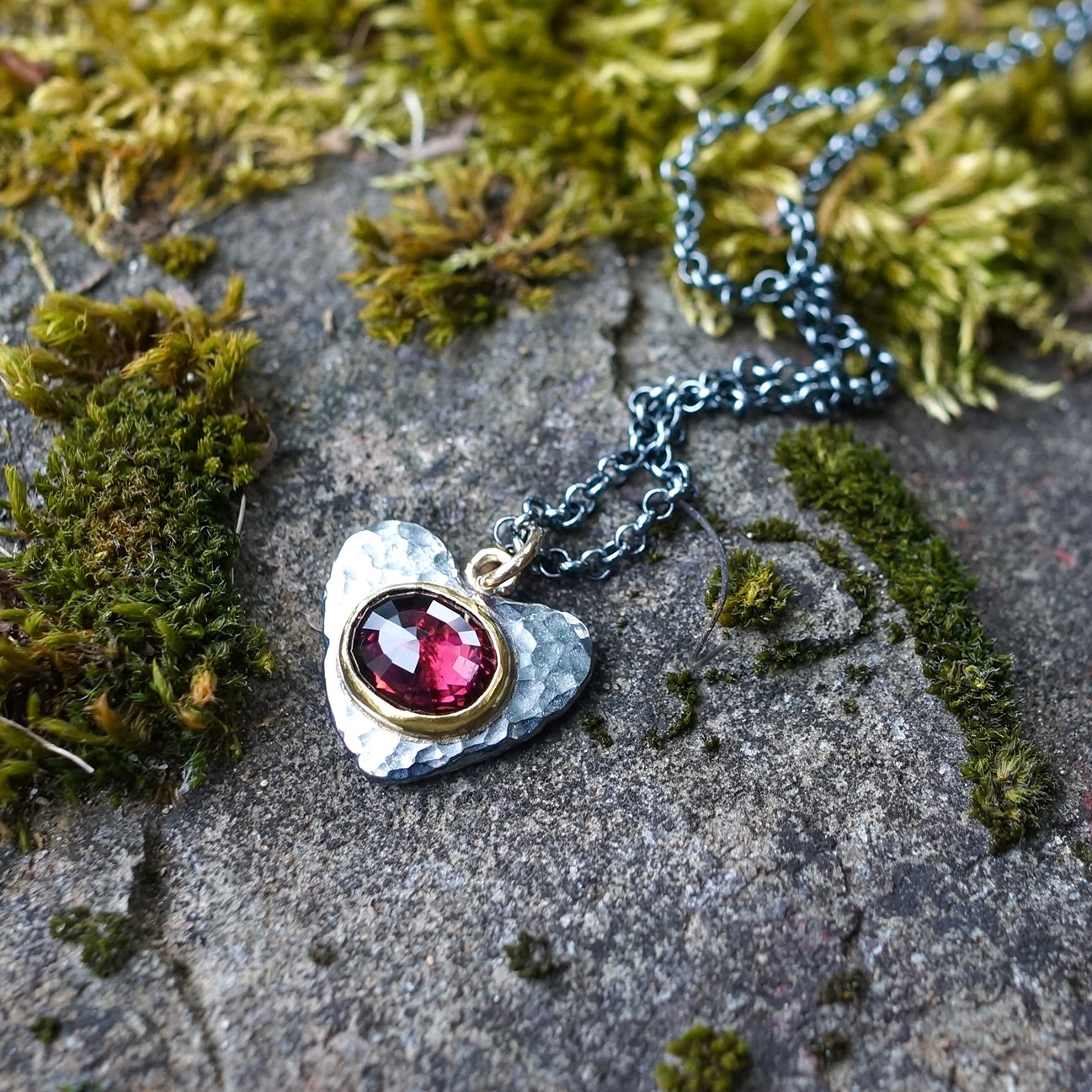 Rubellite tourmaline heart pendant