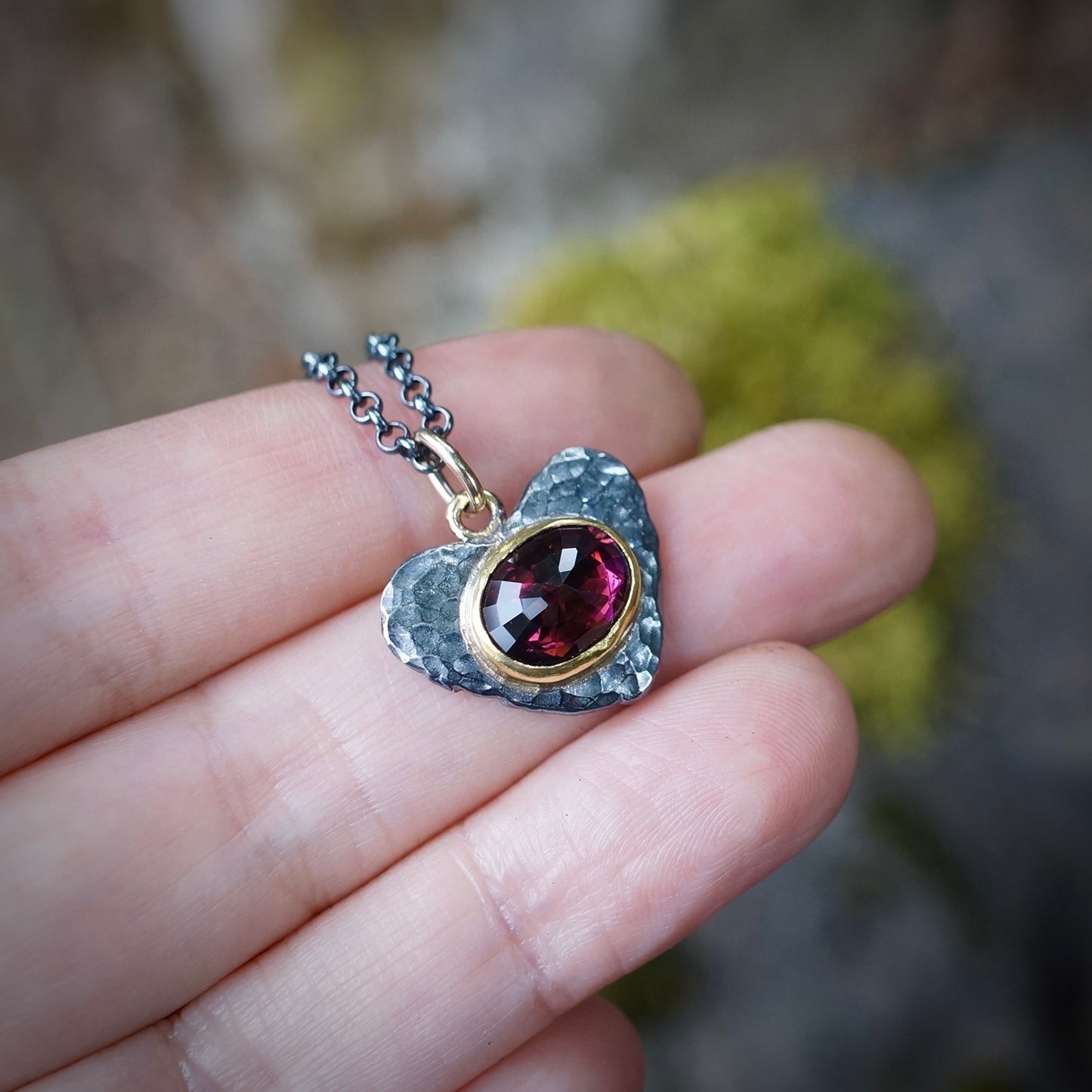 Rubellite tourmaline heart pendant