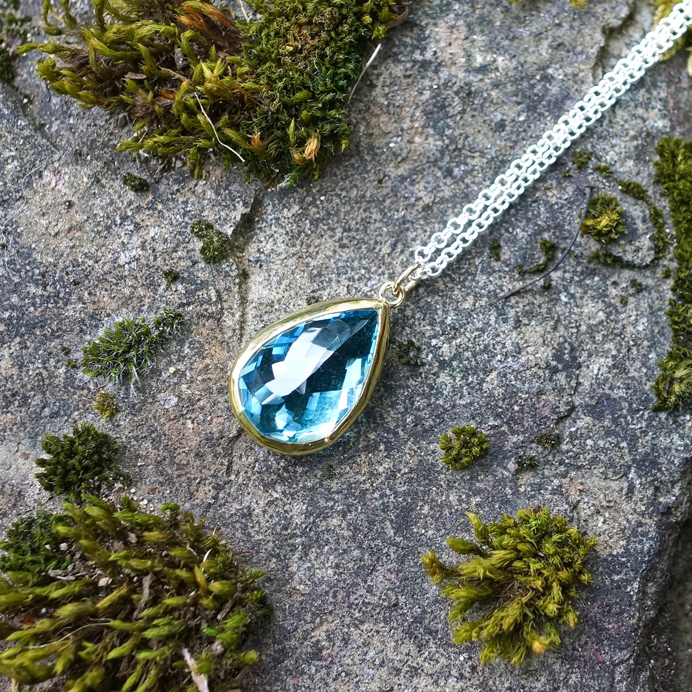 Swiss blue topaz drop pendant