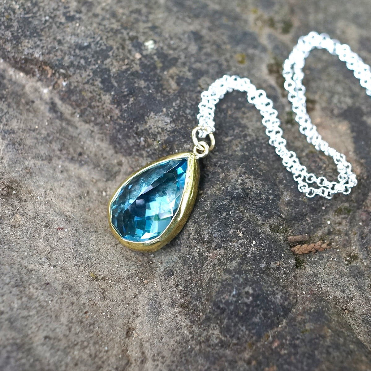 Swiss blue topaz drop pendant
