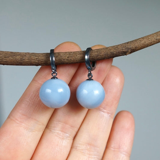 Blue opal ball earrings