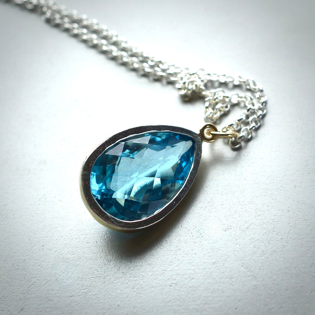 Swiss blue topaz drop pendant