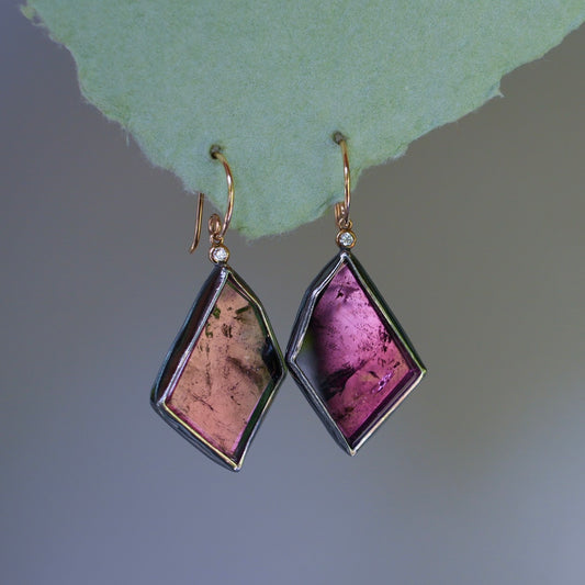 Magenta tourmaline and diamond earrings
