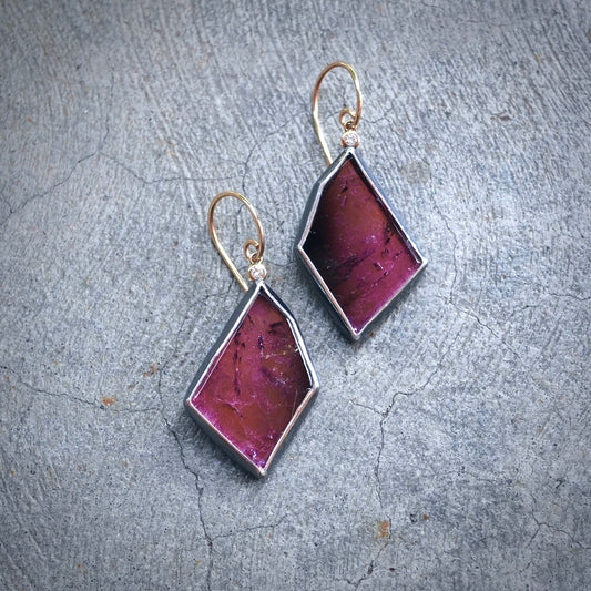 Magenta tourmaline and diamond earrings