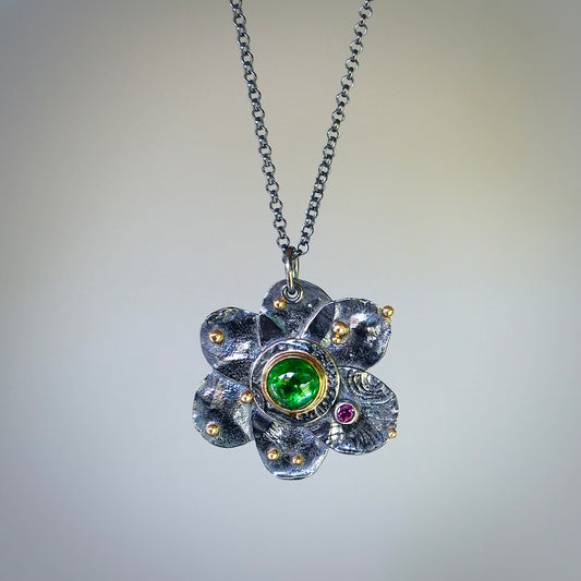 Tsavorite garnet flower pendant