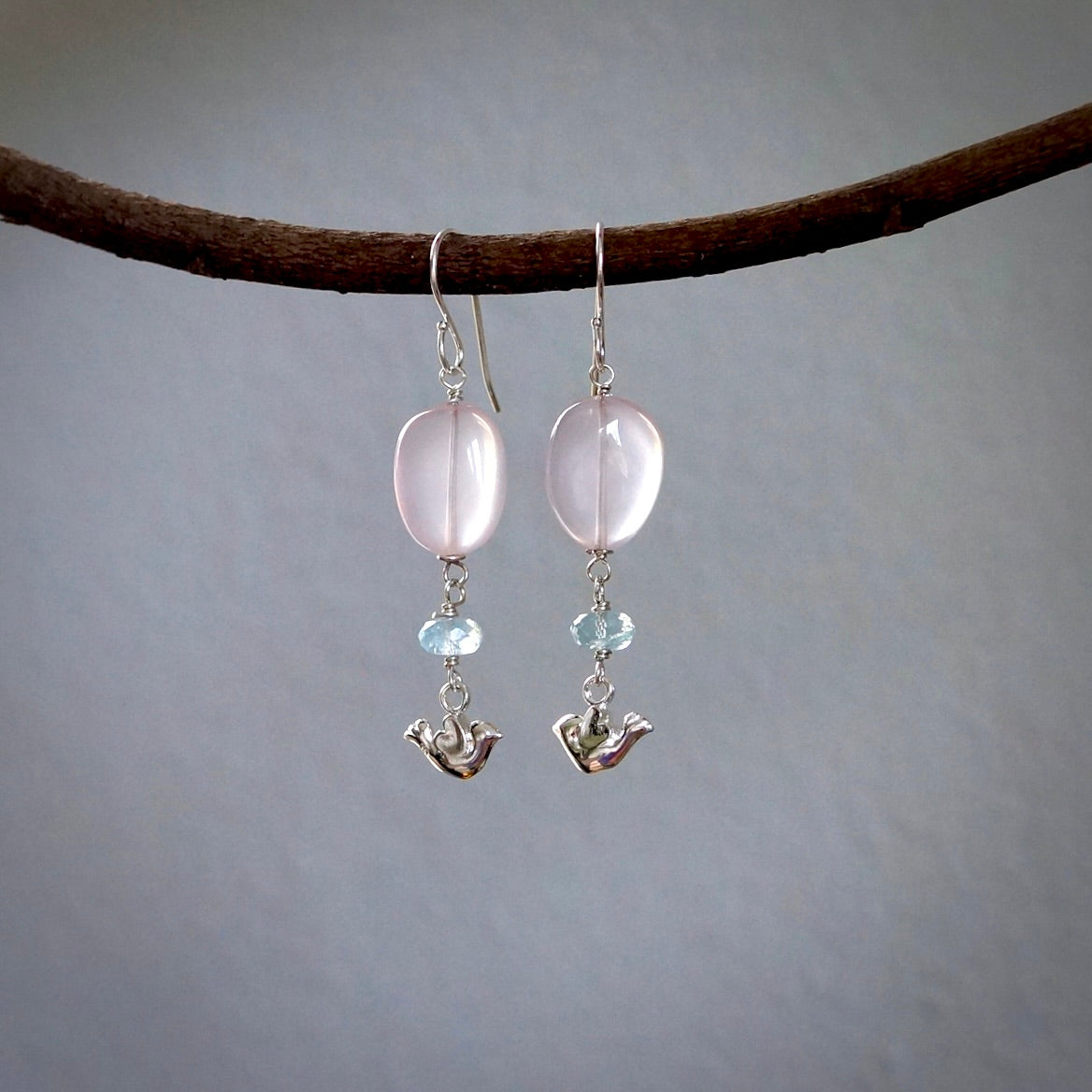 Rose quartz and Swiss blue topaz earrings
