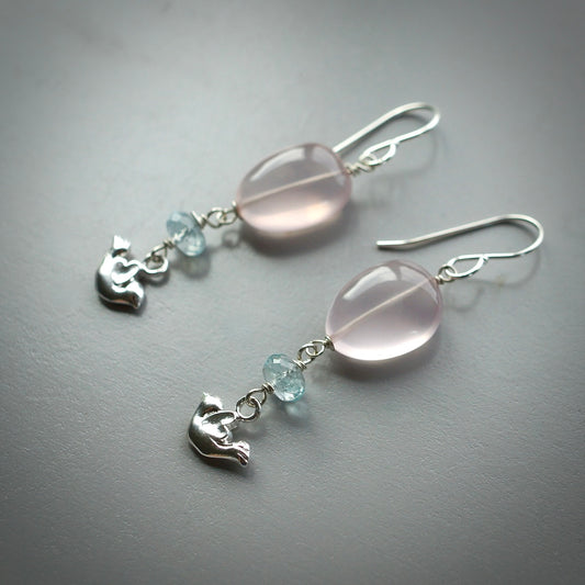 Rose quartz and Swiss blue topaz earrings