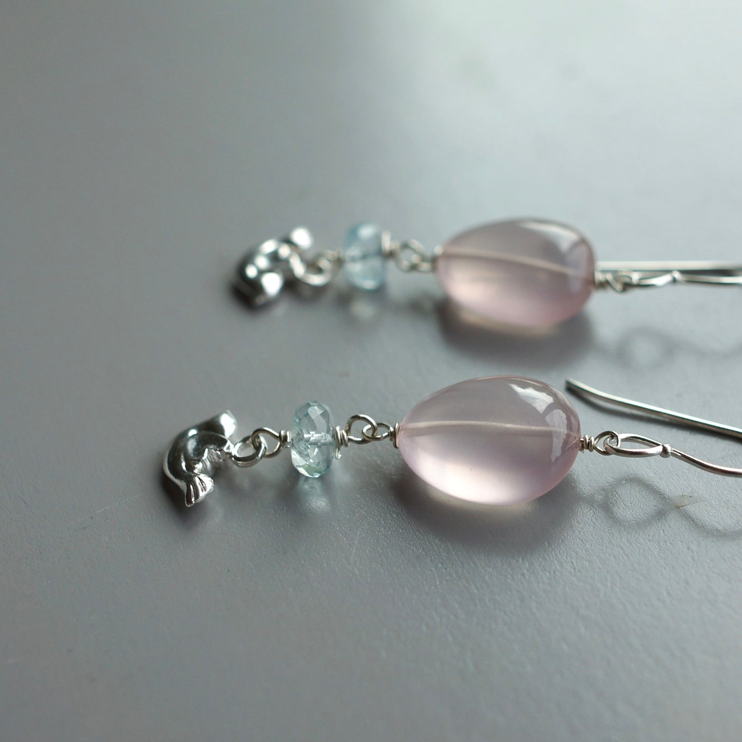 Rose quartz and Swiss blue topaz earrings
