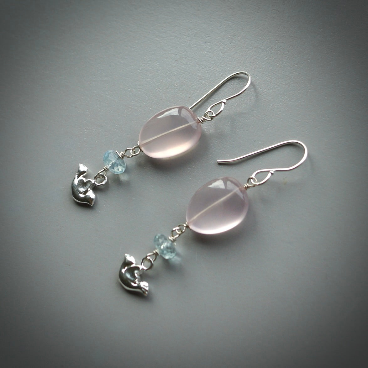 Rose quartz and Swiss blue topaz earrings
