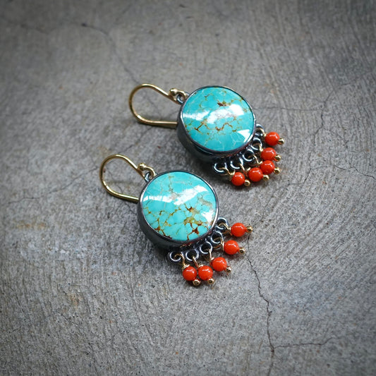 Number 8 Turquoise and red coral earrings